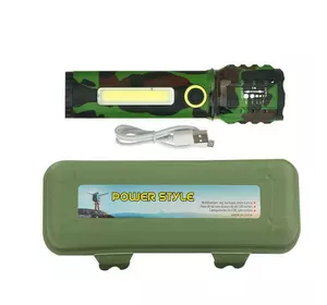 Ліхтар C71M-P50+COB camouflage, Li-Ion акумулятор, zoom, ЗУ microUSB, Box