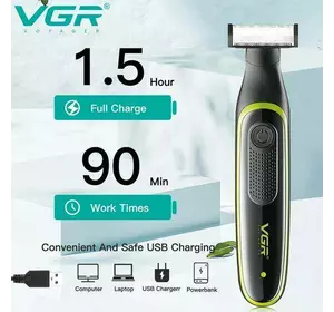 Бритва-триммер для стрижки бороди та вусів VGR V-017, 3 насадки, вбуд. акумулятор, Waterproof