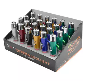 Ліхтар брелок 9617-LED, лазер, ультрафіолет, 3хLR44, карабін