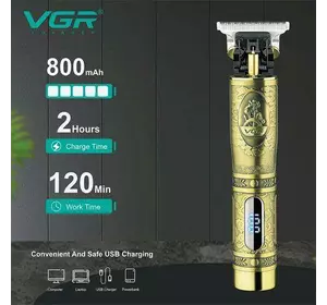 Машинка (триммер) для стрижки волосся та бороди VGR V-091, Professional, 3 насадки, LED Display, вбуд. акумулятор.